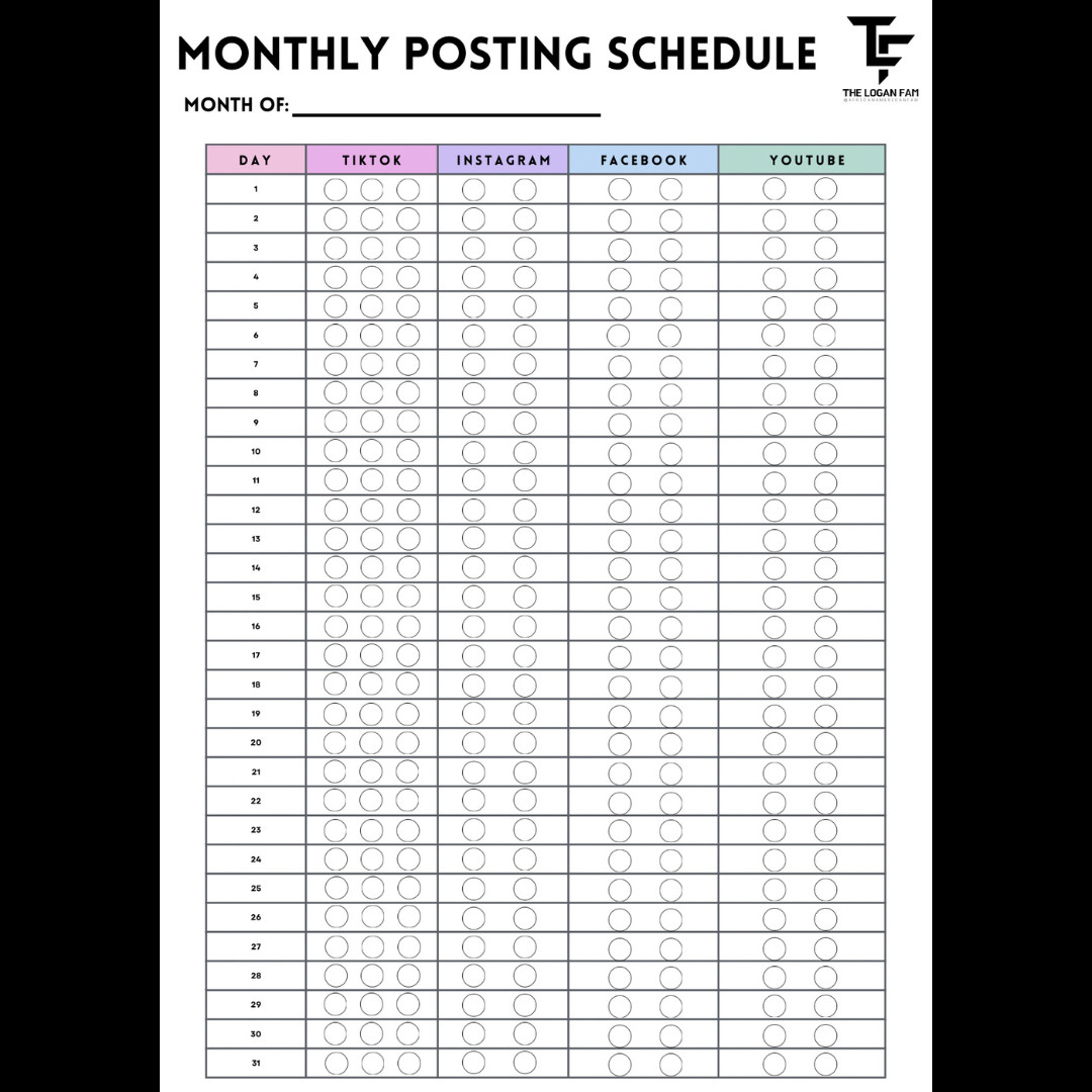 Monthly Posting Schedule (MPS) - FREE Download